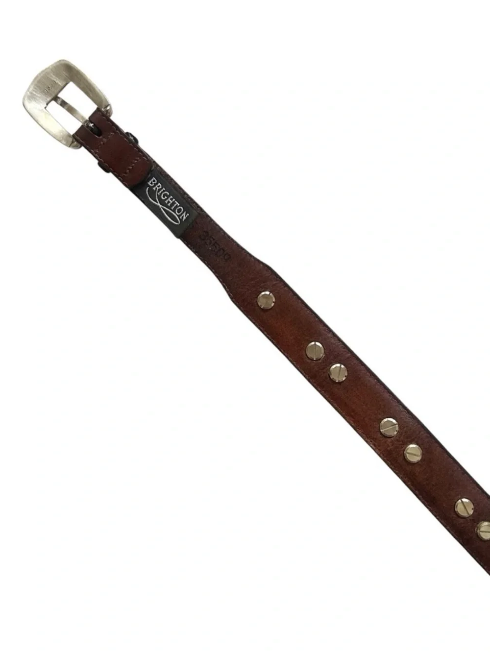 Brighton Vintage Dark Brown Leather Belt with Silver Ornate Accents